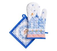 Maison d' Hermine Ensemble manique et Gant de Cuisine 100% Coton (19 x 33 cm et 20 x 20 cm) Gants résistants à la Chaleur pour Manipuler Les Plats Chauds, Printemps-été (Amsterdam Canals)