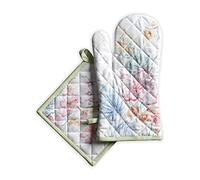 Maison d' Hermine Ensemble manique et Gant de Cuisine 100% Coton (19 x 33 cm et 20 x 20 cm) Gants résistants à la Chaleur pour Manipuler Les Plats Chauds, Printemps-été (Paradise Island)