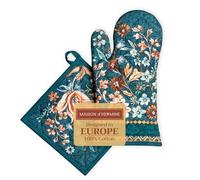 Maison d' Hermine Ensemble manique et Gant de Cuisine 100% Coton (19 x 33 cm et 20 x 20 cm) Gants résistants à la Chaleur pour Manipuler Les Plats Chauds, Printemps-été (Luxury Loft - Dark Teal)