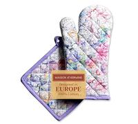 Maison d' Hermine Ensemble manique et Gant de Cuisine 100% Coton (19 x 33 cm et 20 x 20 cm) Gants résistants à la Chaleur pour Manipuler Les Plats Chauds, Printemps-été (Floral Love)