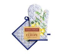 Maison d' Hermine Ensemble manique et Gant de Cuisine 100% Coton (19 x 33 cm et 20 x 20 cm) Gants résistants à la Chaleur pour Manipuler Les Plats Chauds, Printemps-été (Citrus)