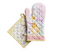 Maison d' Hermine Ensemble manique et Gant de Cuisine 100% Coton (19 x 33 cm et 20 x 20 cm) Gants résistants à la Chaleur pour Manipuler Les Plats Chauds, Printemps-été (Easter Zest)