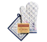 Maison d' Hermine Ensemble manique et Gant de Cuisine 100% Coton (19 x 33 cm et 20 x 20 cm) Gants résistants à la Chaleur pour Manipuler Les Plats Chauds, Printemps-été (Faience)