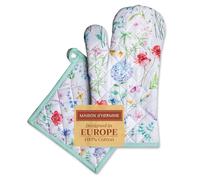 Maison d' Hermine Ensemble manique et Gant de Cuisine 100% Coton (19 x 33 cm et 20 x 20 cm) Gants résistants à la Chaleur pour Manipuler Les Plats Chauds, Printemps-été (Just Floral)