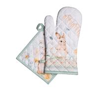 Maison d' Hermine Ensemble manique et Gant de Cuisine 100% Coton (19 x 33 cm et 20 x 20 cm) Gants résistants à la Chaleur pour Manipuler Les Plats Chauds, Printemps-été (Easter Dew)