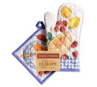 Maison d' Hermine Ensemble manique et Gant de Cuisine 100% Coton (19 x 33 cm et 20 x 20 cm) Gants résistants à la Chaleur pour Manipuler Les Plats Chauds, Printemps-été (Gourmand)