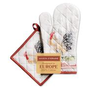 Maison d' Hermine Ensemble manique et Gant de Cuisine 100% Coton (19 x 33 cm et 20 x 20 cm) Gants résistants à la Chaleur pour Manipuler Les Plats Chauds, Printemps-été (Campagne)