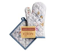 Maison d' Hermine Equinoxe - Grey Ensemble Gant de Cuisine 100% Coton (19cm x 33cm) et Manique (20cm x 20cm) pour BBQ Cuisson Cuisson Grill Micro-Ondes Automne Hiver
