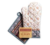 Maison d' Hermine Fair Isle Ensemble de Gants de Cuisine 100% Coton (19cm x 33cm) et manique (20cm x 20cm) pour Barbecue, Cuisson, Micro-Ondes, Thanksgiving/Noël