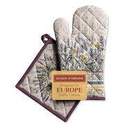 Maison d' Hermine Fanny Lavender Ensemble de Gants de Four de (19cm x 33cm) et maniques de (20cm x 20cm), 100% Coton, pour Barbecue, Cuisson, Four, Micro-Ondes, grillades, Printemps/été, Pâques
