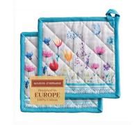 Maison d' Hermine Flower in The Field Lot de 2 maniques, 100% Coton, pour Barbecue, Cuisson, Four, Micro-Ondes, grillades, Printemps/été, Pâques, (20cm x 20cm)