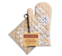 Maison d' Hermine Gant de four (19 cm x 33 cm) et maniques (20 cm x 20 cm) en 100 % coton - Combinaison pour cadeaux de fête des mères, homme, mariage et Pretty Autumn - Thanksgiving/Noël