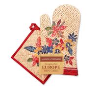 Maison d' Hermine Gant de four (19 x 33 cm) & Manique (20 x 20 cm) Gant de cuisine en 100% coton, résistant à la chaleur pour banquet, Kalahari - Thanksgiving/Noël