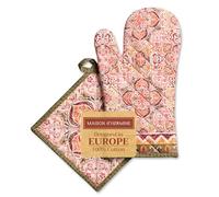 Maison d' Hermine - Gant de four + manique en 100 % coton - Gants de cuisine résistants à la chaleur (19 cm x 33 cm) et maniques (20 cm x 20 cm) - Pour cuisiniers, femmes, Damassé - Fête de moisson