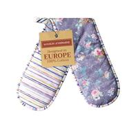Maison d' Hermine Gants de four doubles 100% coton 18 cm x 89 cm Gants de four doubles résistants à la chaleur avec boucle, cuisson, grillades, maison, cuisine (Sweet Rose Lavender - Country Garden)