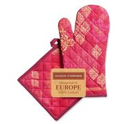 Maison d' Hermine Gants de four + maniques 100 % coton, résistants à la chaleur (19 cm x 33 cm) et maniques de 20 cm x 20 cm, pour la cuisine, le barbecue, la pâtisserie, Versailles, Thanksgiving