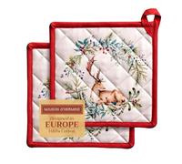 Maison d' Hermine Holly Time Lot de 2 maniques 100% Coton avec Boucle résistante à la Chaleur pour Barbecue, Cuisson, Grillage, Micro-Ondes, Barbecue, Thanksgiving/Noël (20cm x 20cm)