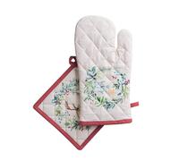 Maison d' Hermine Holly Time Lot de Gants de Four (19cm x 33cm) et maniques (20cm x 20cm) pour Barbecue, Cuisson, Micro-Ondes, Barbecue, Thanksgiving/Noël