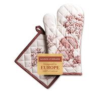 Maison d' Hermine Holy Jouy - Brown 100% Coton Ensemble de Gants de Four (19cm x 33cm) et manique (20cm x 20cm) pour Barbecue, Cuisine, pâtisserie, Micro-Ondes, Barbecue, Thanksgiving, Noël