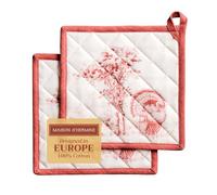 Maison d' Hermine Holy Jouy Lot de 2 maniques - 100% Coton - pour Barbecue, Cuisson, Four à Micro-Ondes, Barbecue, Thanksgiving/Noël (Red, 20cm x 20cm)