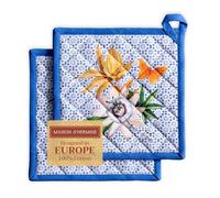 Maison d' Hermine Hot Pads Lot de 2 maniques en 100 % coton avec nœud, résistantes à la chaleur pour barbecue, micro-ondes, grillades, Passiflora - printemps/été (20 x 20 cm)
