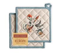 Maison d' Hermine Hot Pads Lot de 2 supports de casseroles, 100 % coton, avec nœud, résistants à la chaleur, pour barbecue, micro-ondes, barbecue, Dalida, printemps/été, 20 x 20 cm