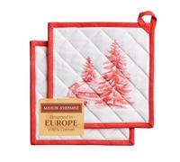 Maison d' Hermine Hot Pads Lot de 2 supports de casseroles, 100 % coton, avec nœud, résistants à la chaleur, pour micro-ondes, pour l'hiver, Thanksgiving, Noël, 20 x 20 cm
