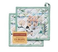 Maison d' Hermine Hot Pads Lot de 2 supports de casseroles, 100 % coton, avec nœud, résistants à la chaleur, pour micro-ondes, Snowy World, pour Thanksgiving, Noël, 20 x 20 cm