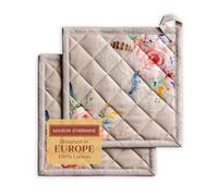 Maison d' Hermine Ibiza Lot de 2 maniques, 100% Coton, pour Barbecue, Cuisson, Four, Micro-Ondes, grillades, Printemps/été, Pâques, (Beige, 20cm x 20cm)