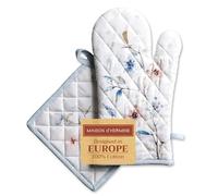 Maison d' Hermine Ice Florals Ensemble de Gants de Cuisine 100% Coton (19cm x 33cm) et manique (20cm x 20cm) pour Barbecue, Cuisson, grillade, Micro-Ondes, Automne/Hiver