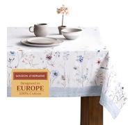 Maison d' Hermine Ice Florals Nappe 100% Coton pour Cuisine, Salle à Manger, décoration de Table, fête, Mariage, fête mères, Printemps et été (Rectangle, 140cm x 180cm)