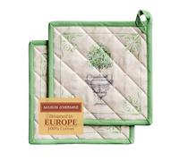 Maison d' Hermine Jardin du Roy Lot de 2 maniques 100% Coton pour Barbecue, Cuisson, Micro-Ondes, Barbecue, Printemps/été (20cm x 20cm)