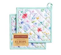 Maison d' Hermine Just Floral Lot de 2 maniques, 100% Coton, pour Barbecue, Cuisson, Four, Micro-Ondes, grillades, Printemps/été, Pâques, (20cm x 20cm)