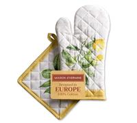 Maison d' Hermine Limoncello Ensemble de Gants de Four de (19cm x 33cm) et maniques de (20cm x 20cm), 100% Coton, pour Barbecue, Cuisson, Four, Micro-Ondes, grillades, Printemps/été, Pâques