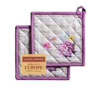 Maison d' Hermine Lot de 2 maniques 100% Coton résistant à la Chaleur, 20 cm x 20 cm, avec Une poignée, pour Manipuler Les Plats Chauds et Cuisiner au Printemps-été (Pivoine)