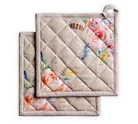 Maison d' Hermine Lot de 2 maniques 100% Coton résistant à la Chaleur, 20 cm x 20 cm, avec Une poignée, pour Manipuler Les Plats Chauds et Cuisiner au Printemps-été (Ibiza - Beige)