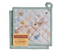 Maison d' Hermine Lot de 2 maniques 100% Coton résistant à la Chaleur, 20 cm x 20 cm, avec Une poignée, pour Manipuler Les Plats Chauds et Cuisiner au Printemps-été (Easter Dew)