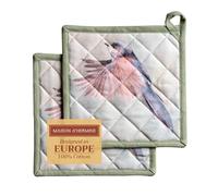 Maison d' Hermine Lot de 2 maniques 100% Coton résistant à la Chaleur, 20 cm x 20 cm, avec Une poignée, pour Manipuler Les Plats Chauds et Cuisiner au Printemps-été (Flying Birds)