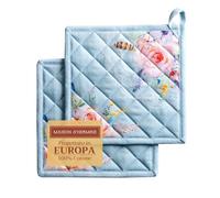 Maison d' Hermine Lot de 2 maniques 100% Coton résistant à la Chaleur, 20 cm x 20 cm, avec Une poignée, pour Manipuler Les Plats Chauds et Cuisiner au Printemps-été (Ibiza - Blue)