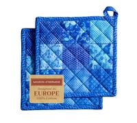 Maison d' Hermine Lot de 2 maniques 100% Coton résistant à la Chaleur, 20 cm x 20 cm, avec Une poignée, pour Manipuler Les Plats Chauds et Cuisiner au Printemps-été (Indigo Love)