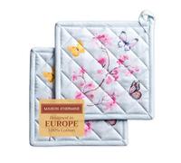 Maison d' Hermine Lot de 2 maniques 100% Coton résistant à la Chaleur, 20 cm x 20 cm, avec Une poignée, pour Manipuler Les Plats Chauds et Cuisiner au Printemps-été (Blossoms in Spring)