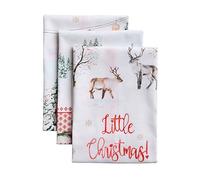 Maison d' Hermine Lot de 3 torchons de cuisine 100 % coton, réutilisables, absorbants, avec boucle de suspension pour cuisine, maison, salle à manger, cocktails, fêtes (Noël rural)