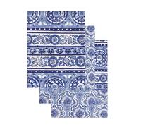 Maison d' Hermine Lot de 3 torchons de Cuisine réutilisables et absorbants 100% Coton, 70 cm x 50 cm, avec Boucle de Suspension pour la Cuisine et la Table. Printemps-Été - Melodie Bleue