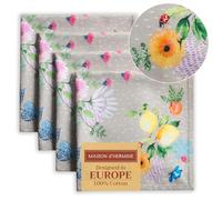 Maison d' Hermine Lot de 4 Serviettes de Table 100% Coton, carrées, réutilisables et lavables, pour Un Usage Quotidien, dîner, Mariage Printemps Été (Jardin D'Ete - Fog, 45 cm x 45 cm)