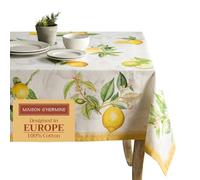 Maison d' Hermine Nappe de Table décorative 100% Coton - Carrée - Lavable - pour Cuisine, Repas, Buffet et Camping - Motif Limoncello - Printemps/été - 160 x 220 cm