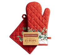 Maison d' Hermine Noel Ensemble de Gants de Four (19cm x 33cm) et maniques (20cm x 20cm) pour Barbecue, Cuisson, Four, Micro-Ondes, grillades, Thanksgiving, Noël