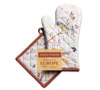 Maison d' Hermine Oak Leaves Ensemble de Gants de Cuisine 100% Coton (19cm x 33cm) et manique (20cm x 20cm) pour Barbecue, Cuisson, Griller, Micro-Ondes, Barbecue, Thanksgiving/Noël