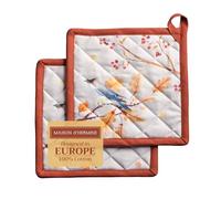 Maison d' Hermine Oak Leaves Lot de 2 maniques 100% Coton pour Barbecue, Cuisiner, Cuisson, Micro-Ondes, Griller, Thanksgiving/Noël (20cm x 20cm)