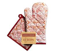 Maison d' Hermine Orient Set Gant de Cuisine 100% Coton + Manique (20cm x 20cm) pour Barbecue Cuisson Grill Micro-Ondes Automne Hiver