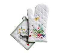 Maison d' Hermine Printemps Ensemble de gants de four de 19 x 33 cm et maniques de 20 x 20 cm, 100 % coton, pour barbecue, cuisson, four, micro-ondes, grillades, printemps/été, Pâques